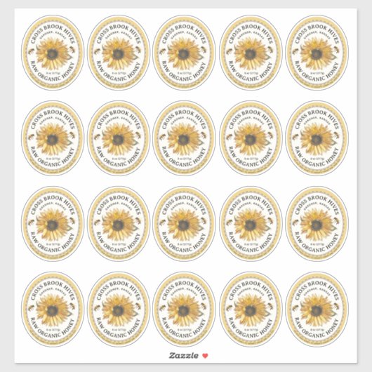 20 Kleine Jar Ovale Zonnebloem Honing Label met Bi (Vel)