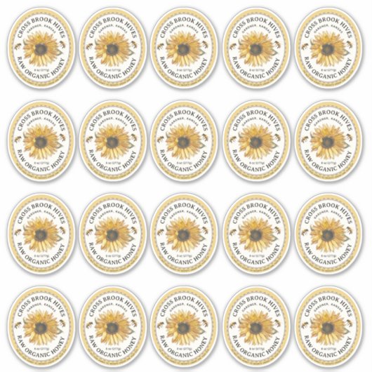 20 Kleine Jar Ovale Zonnebloem Honing Label met Bi (Voorkant)