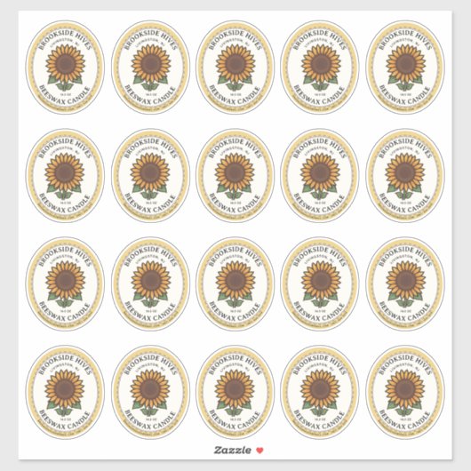 20 kleine pot Ovaal Zonnebloem Kaars Label (Vel)