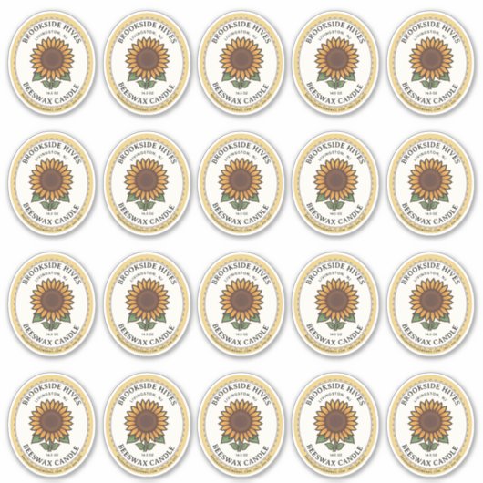 20 kleine pot Ovaal Zonnebloem Kaars Label (Voorkant)