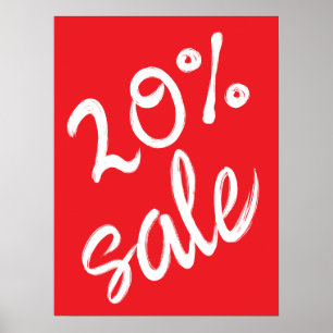 20% Korting Bord, 18x24 Rood Korting Poster