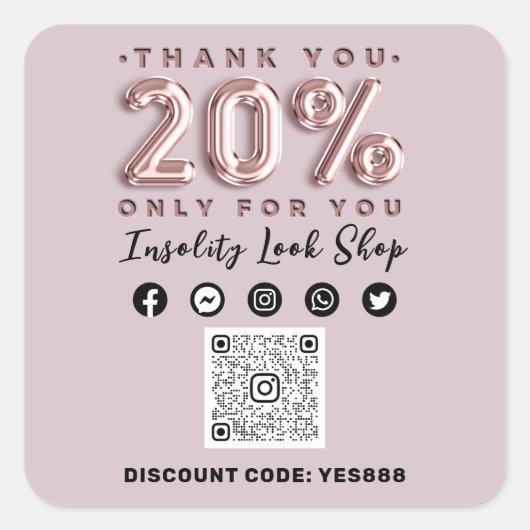 20% korting Code Sticker QR CODE DANk ROOS (Voorkant)