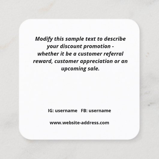 20% korting klant Coupon Square Business C Vierkante Visitekaartje (Achterkant)