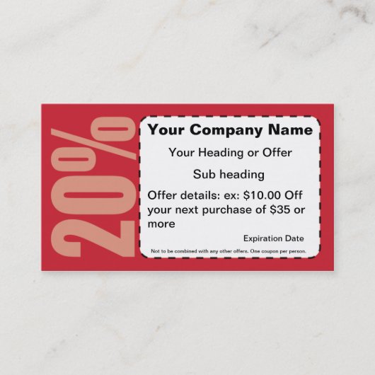 20% korting op Coupon Visitekaartje (Voorkant)