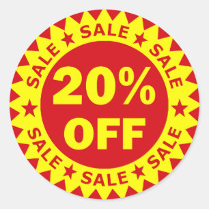 20% korting op detailhandelaars ronde sticker