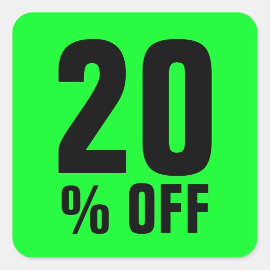 20 % korting op neongroene verkoop vierkante sticker (Voorkant)