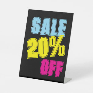 20% korting op verkoop teken, tafelblad teller sig reclamebord met voetstuk