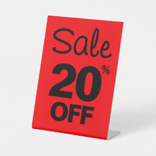 20% korting op verkoop teken, tafelblad teller sig reclamebord met voetstuk