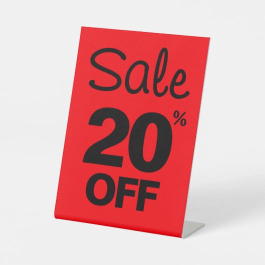 20% korting op verkoop teken, tafelblad teller sig reclamebord met voetstuk (Voorkant)