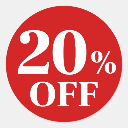 20% KORTING Rood Achtergrond Klassieke Ronde Stick Sticker (Voorkant)