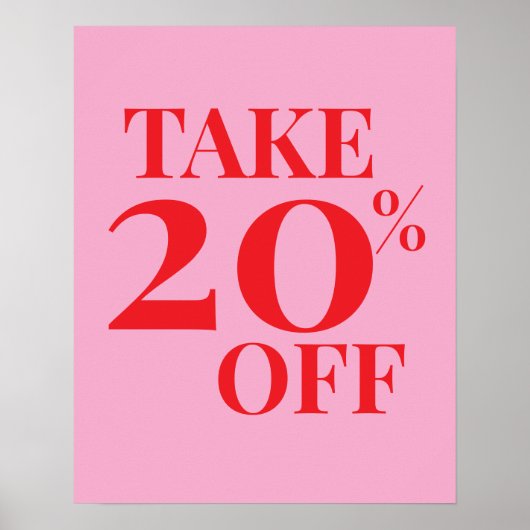 20% korting verkoopbord, roze en rode uitverkoop poster (Voorkant)