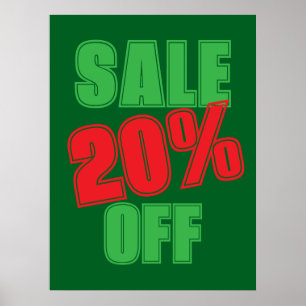 20% kortingsbord, groen en rood kerstuitverkoop poster