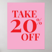 20% Off Sale Sign, Pink and Red Sale Poster (Voorkant)