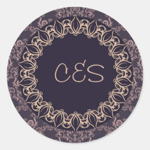 20 Paarse Damask Kant Trouwstickers Ronde Sticker