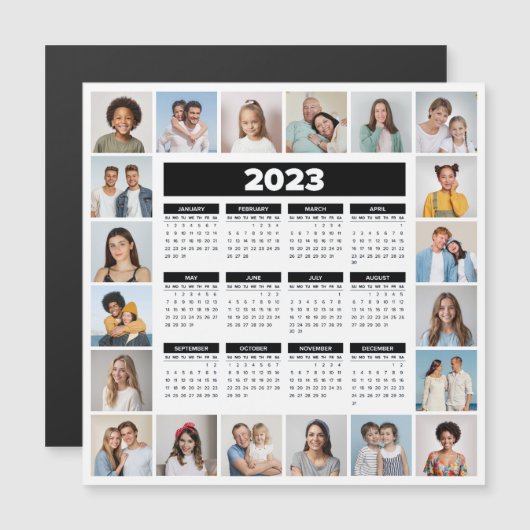 20 Photo Collage 2023 US Calendar Magnetic Card (Voorkant / Achterkant)