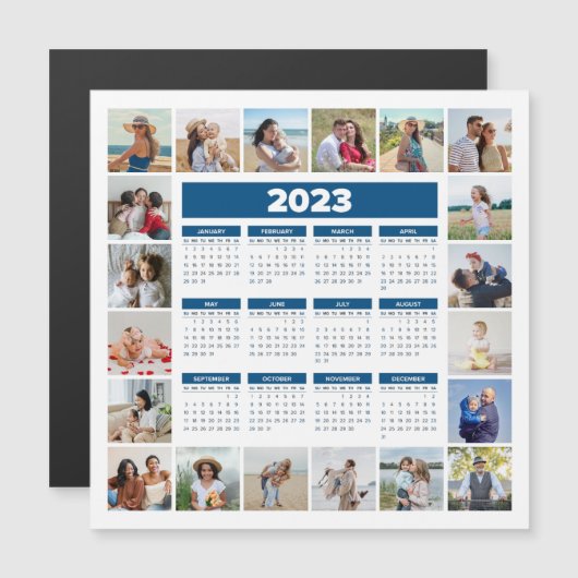 20 Photo Collage 2023 US Calendar Magnetic Card (Voorkant / Achterkant)