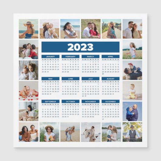 20 Photo Collage 2023 US Calendar Magnetic Card (Voorkant)