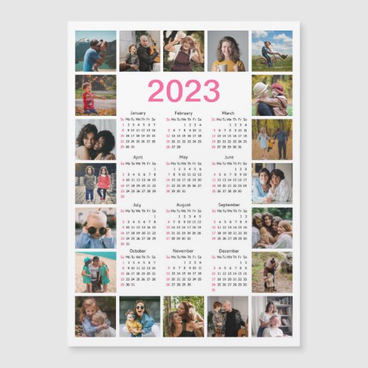 20 Photo Collage US 2023 Calendar Magnetic Card (Voorkant)