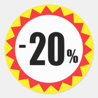 20 procent korting stickers rood wit geel