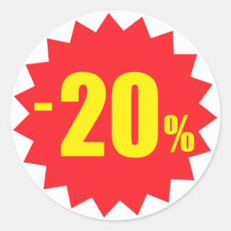 20 procent korting stickers, wit en rood ronde sticker