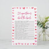 20 Questions About The Bride Bridal Shower Game  Briefpapier (Staand voorkant)