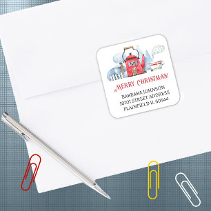 20 Rood Theeketel Thuis Kerst Adres Retour Vierkante Sticker