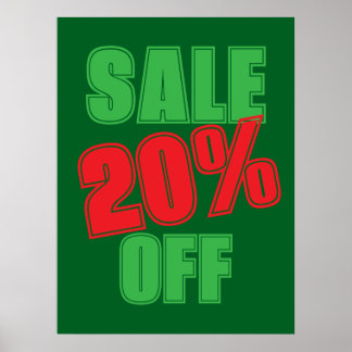 20% Sale Sign, Green and Red Christmas Sale  Poster