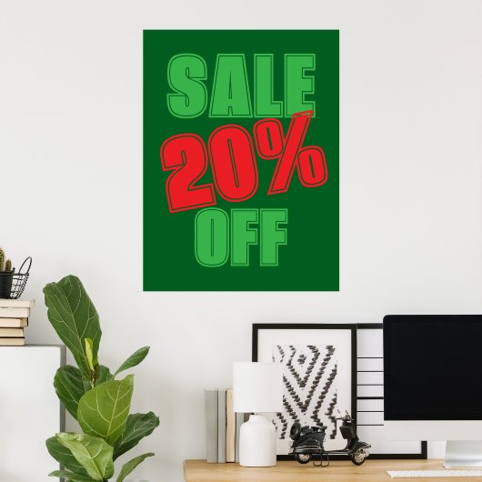 20% Sale Sign, Green and Red Christmas Sale  Poster (Thuiskantoor)
