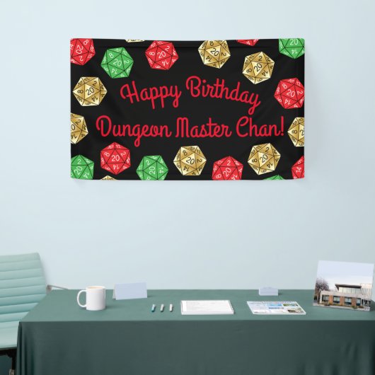 20 Sided Dice DND Game Verjaardag Groen Rood Goud Spandoek (Beurs)