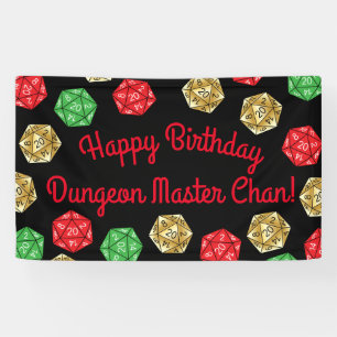 20 Sided Dice DND Game Verjaardag Groen Rood Goud Spandoek