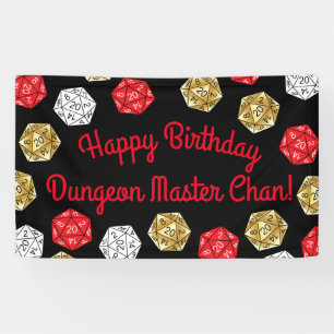 20 Sided Dice DND Game Verjaardag Wit Rood Goud Spandoek
