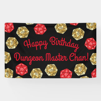 20 Sided Dice DND Game Verjaardagsfeestje Rood Gou Spandoek