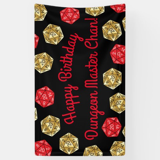 20 Sided Dice DND Game Verjaardagsfeestje Rood Gou Spandoek (Verticaal)