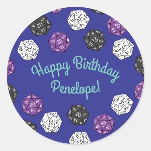 20 Sided Dice DND Games Kids Birthday Party Ronde Sticker (Voorkant)