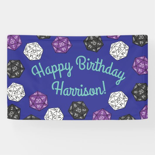 20 Sided Dice DND Games Kids Birthday Party Spandoek (Horizontaal)