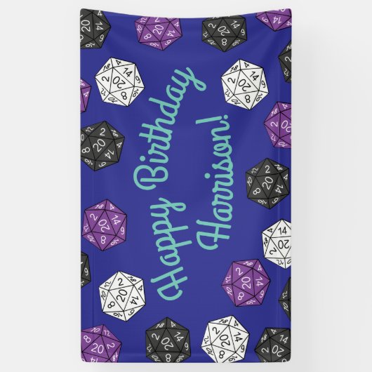 20 Sided Dice DND Games Kids Birthday Party Spandoek (Verticaal)