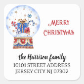 20 Snow Wereldbol retouradres blauw rood kerstfees Vierkante Sticker (Voorkant)