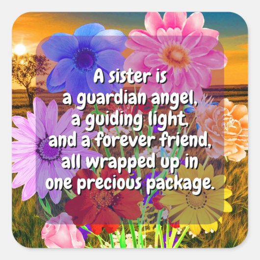 (20 stks) Elegante Bloemen & Zuster Quote | bijzon Vierkante Sticker (Voorkant)
