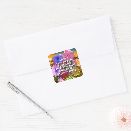 (20 stks) Elegante Bloemen & Zuster Quote | bijzon Vierkante Sticker (Envelop)