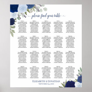 20 Tabel Elegant Blue Floral Wedding Seating Chart Poster
