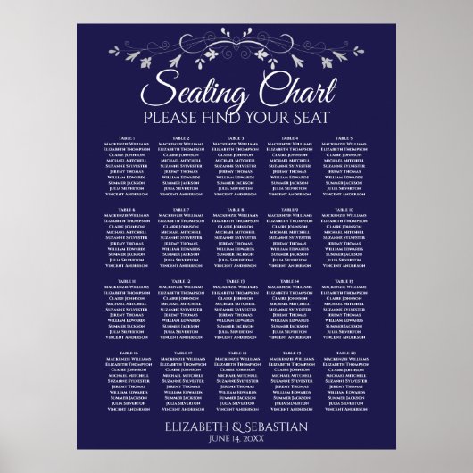20 Tabel Elegant marineblauw-bruiloft Poster (Voorkant)