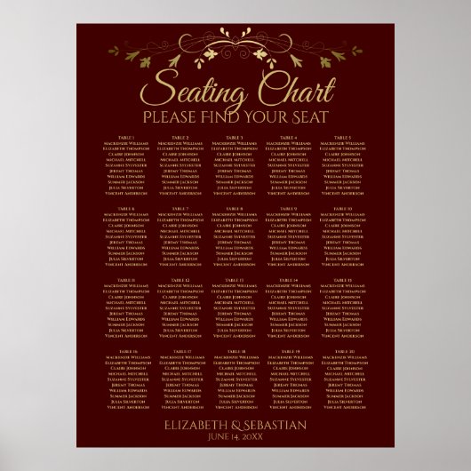 20 Tabel Gold- en Auburn bruin bruiloft Poster (Voorkant)