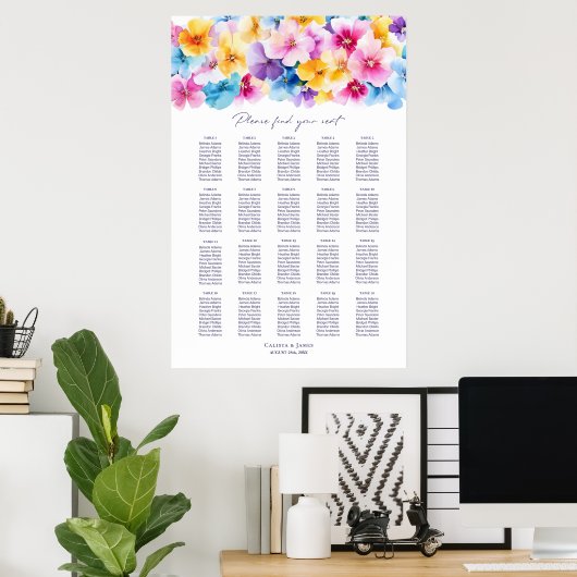 20 Tabel Kleurrijke Bloemen Trouwstoel Grafiek Poster (Thuiskantoor)