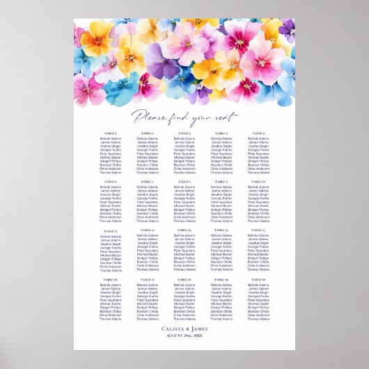 20 Tabel Kleurrijke Bloemen Trouwstoel Grafiek Poster (Voorkant)