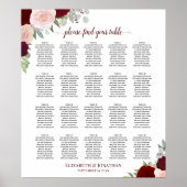 20 Tabel Rood en roze Floral Wedding Seating Chart Poster (Voorkant)