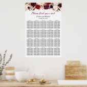 20 Tables Burgundy Floral Wedding Seating Chart Poster (Keuken)