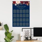20 Tables Burgundy Floral Wedding Seating Chart Poster (Thuiskantoor)