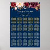 20 Tables Burgundy Floral Wedding Seating Chart Poster (Voorkant)