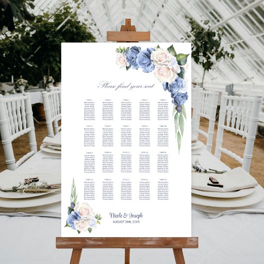 20 Tafel Blauw Wit Rose Bloemen Zitting Grafiek Poster