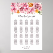 20 Tafel Elegant Roze Bloemen Bruiloft Zitkaarten Poster (Voorkant)
